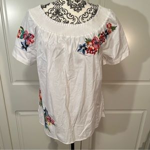 TALBOTS Floral Embroidered wide/off shoulder cotton blouse women's size medium